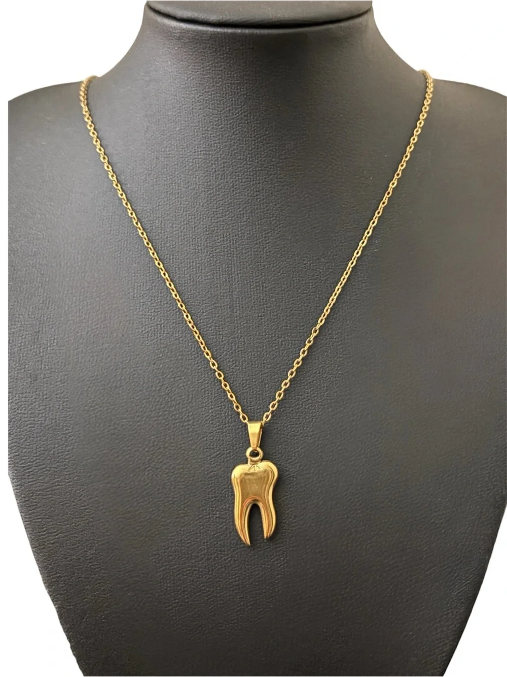 Gold Tooth Pendant Necklace on Gold Plated Stainless Steel Hypoallergenic New - Picture 3 of 3